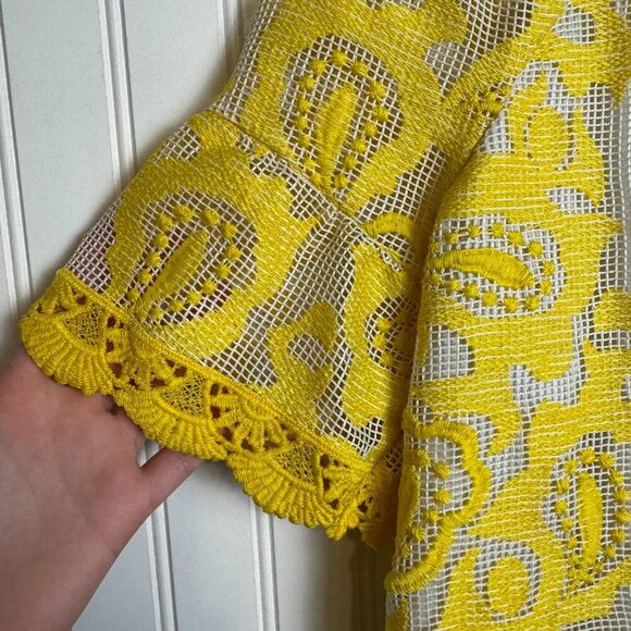 Charter Club yellow lace overlay off shoulder blouse size small I3 - Picture 4 of 9